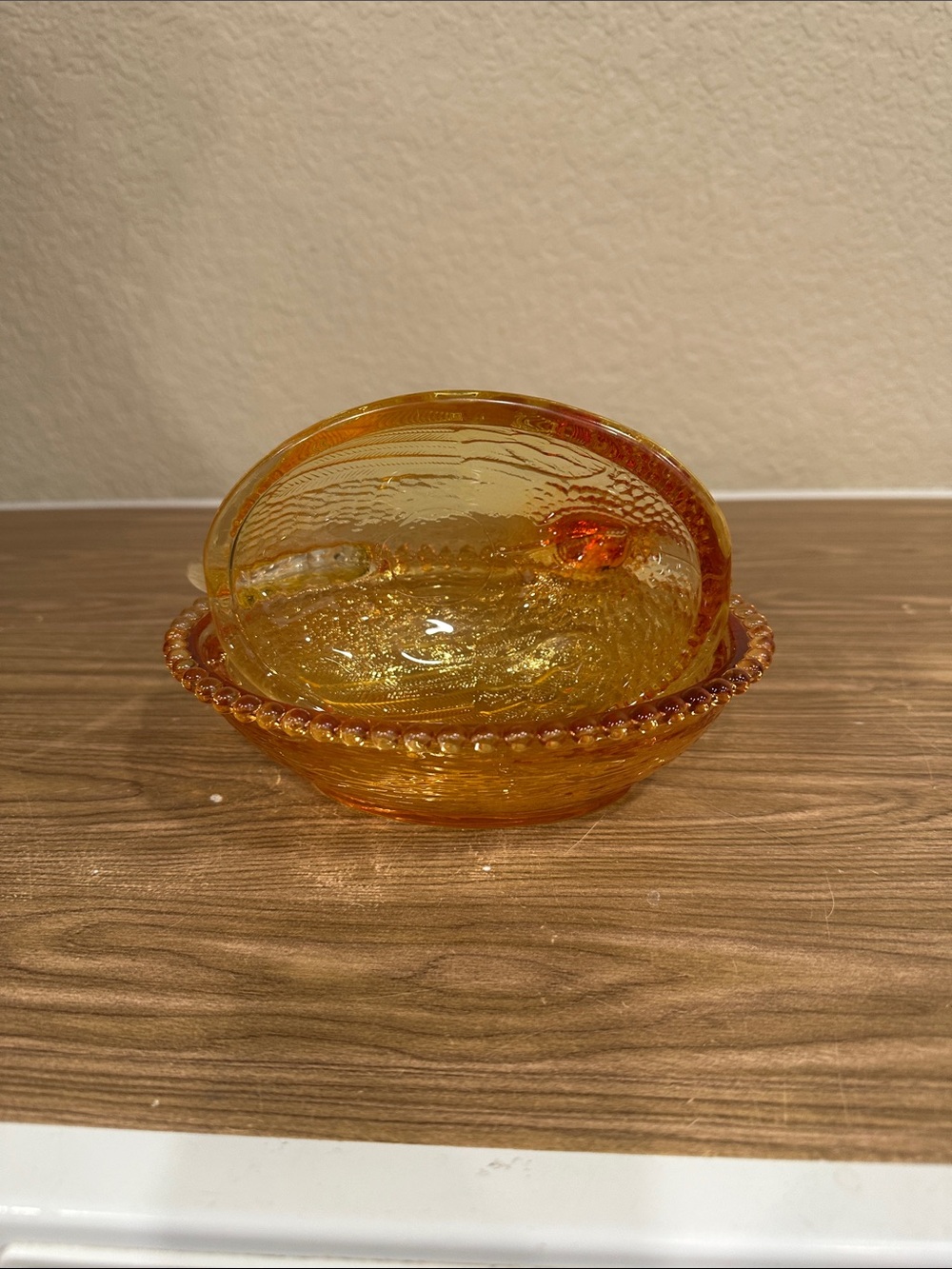 Amber Glass Hen-on-Nest Covered Dish – Decorative Amber Home Accent - Picture 6 of 7